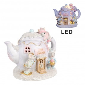 26PR4922GG Decorative House with LED Teapot 15x11x12 cm Purple Plastic