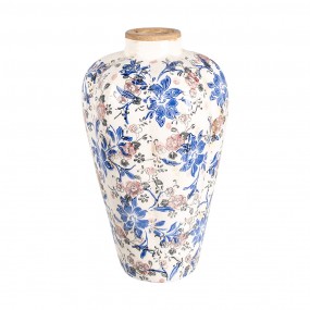 26CE1935L Vase Ø 24x40 cm Beige Blau Keramik Blumen