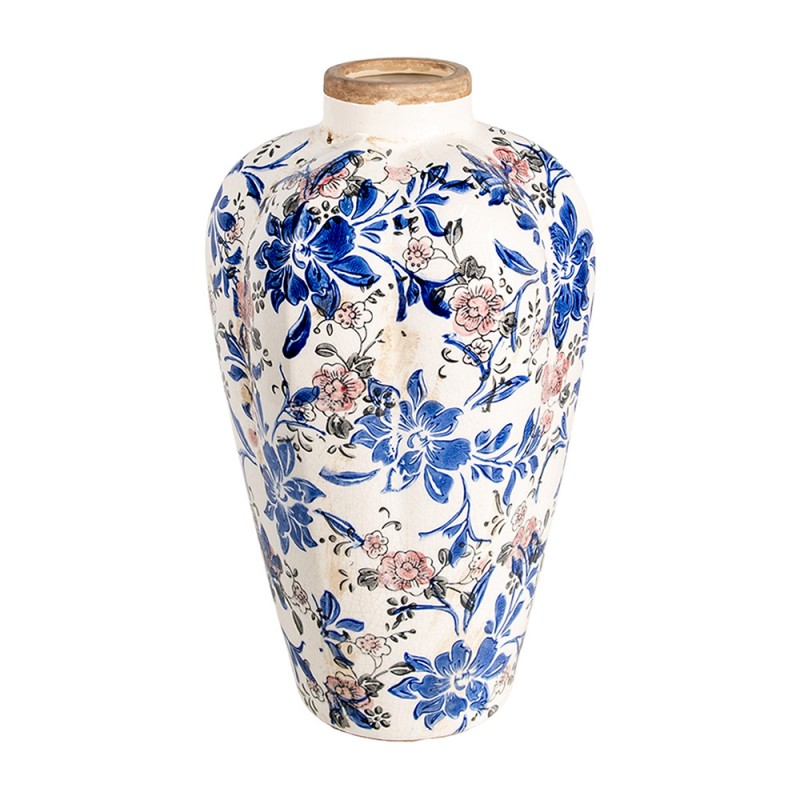 6CE1935M Vase Ø 21x35 cm Beige Blau Keramik Blumen