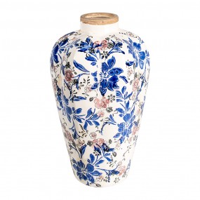 26CE1935M Vase Ø 21x35 cm Beige Blau Keramik Blumen