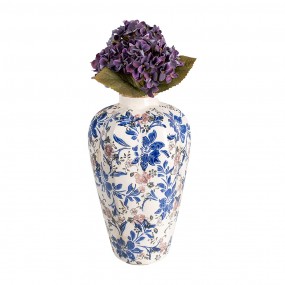 26CE1935M Vase Ø 21x35 cm Beige Blau Keramik Blumen