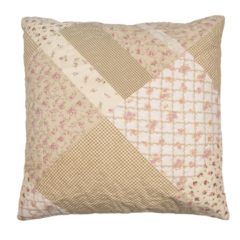 Q198.030 Housse de coussin 50x50 cm Vert Beige Polyester Fleurs Housse de coussin décorative