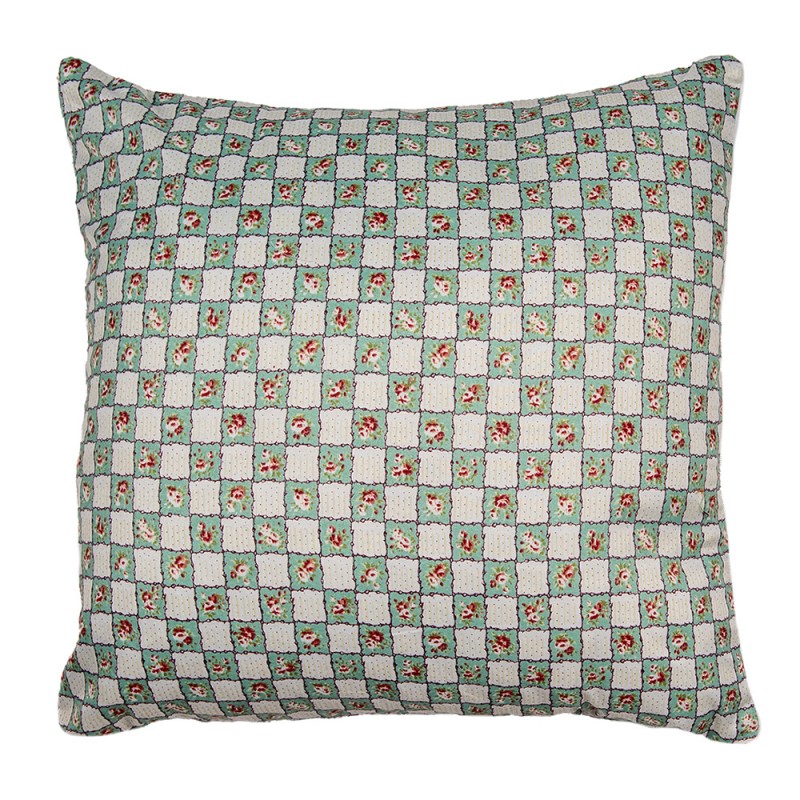 Q203.020 Housse de coussin 40x40 cm Vert Beige Polyester Fleurs Housse de coussin décorative