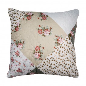 2Q206.020 Housse de coussin 40x40 cm Vert Beige Polyester Fleurs Housse de coussin décorative