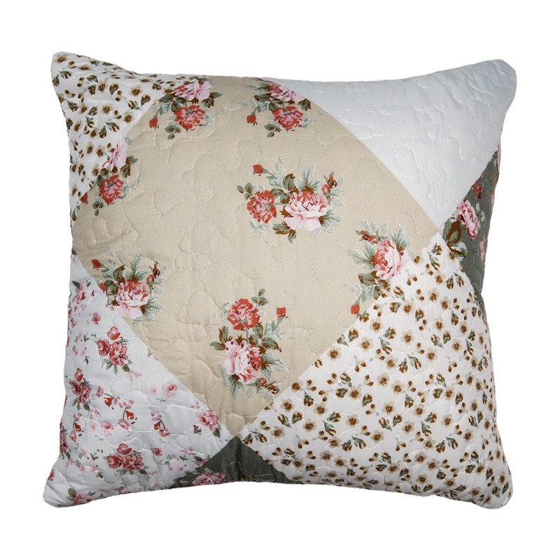 Q206.020 Housse de coussin 40x40 cm Vert Beige Polyester Fleurs Housse de coussin décorative