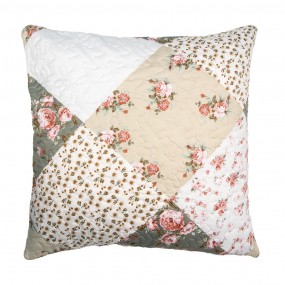 2Q206.030 Housse de coussin 50x50 cm Vert Beige Polyester Fleurs Housse de coussin décorative