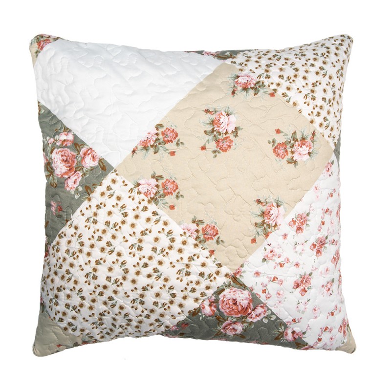 Q206.030 Housse de coussin 50x50 cm Vert Beige Polyester Fleurs Housse de coussin décorative