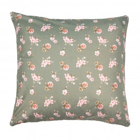 2Q206.030 Housse de coussin 50x50 cm Vert Beige Polyester Fleurs Housse de coussin décorative