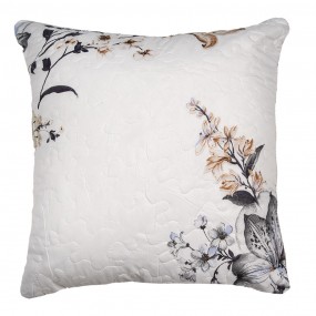 2Q207.020 Housse de coussin 40x40 cm Blanc Gris Polyester Fleurs Housse de coussin décorative