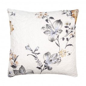 2Q207.030 Housse de coussin 50x50 cm Blanc Gris Polyester Fleurs Housse de coussin décorative