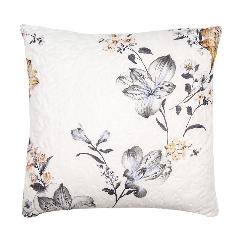 Q207.030 Housse de coussin 50x50 cm Blanc Gris Polyester Fleurs Housse de coussin décorative