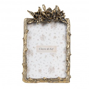 22F1201 Photo Frame 9x13 cm Gold colored Metal Glass Flowers Picture Frame