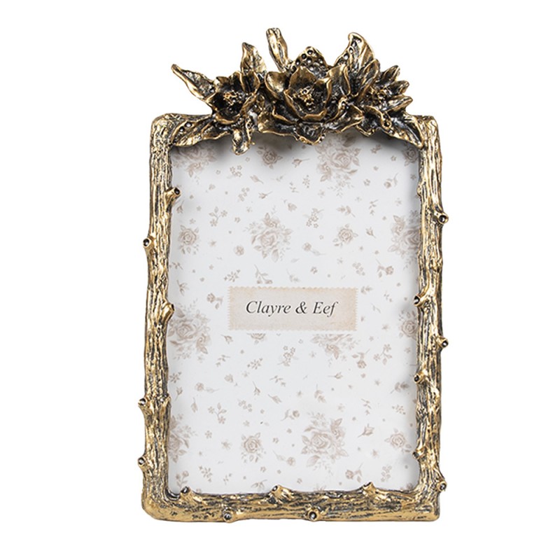 2F1201 Photo Frame 9x13 cm Gold colored Metal Glass Flowers Picture Frame