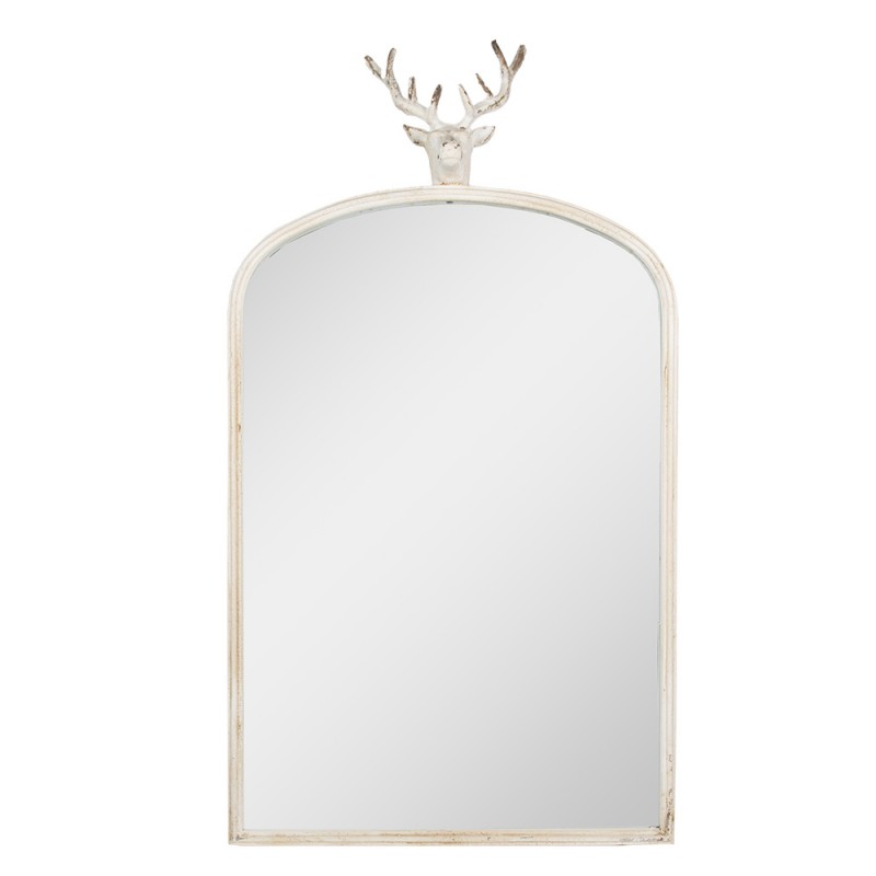 52S319 Mirror 58x10x105 cm White Metal Glass Deer Wall Mirror