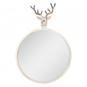 252S320 Mirror 48x10x67 cm White Metal Glass Deer Round Wall Mirror