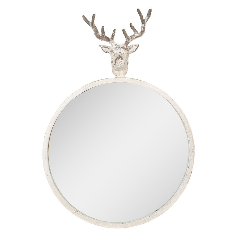 52S320 Mirror 48x10x67 cm White Metal Glass Deer Round Wall Mirror