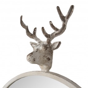 252S320 Mirror 48x10x67 cm White Metal Glass Deer Round Wall Mirror