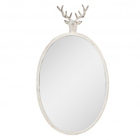 252S321 Mirror 50x10x89 cm White Metal Glass Deer Oval Wall Mirror