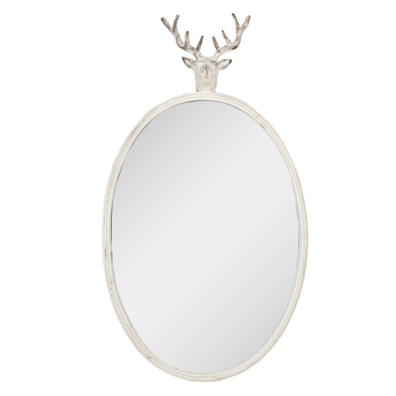 52S321 Mirror 50x10x89 cm White Metal Glass Deer Oval Wall Mirror