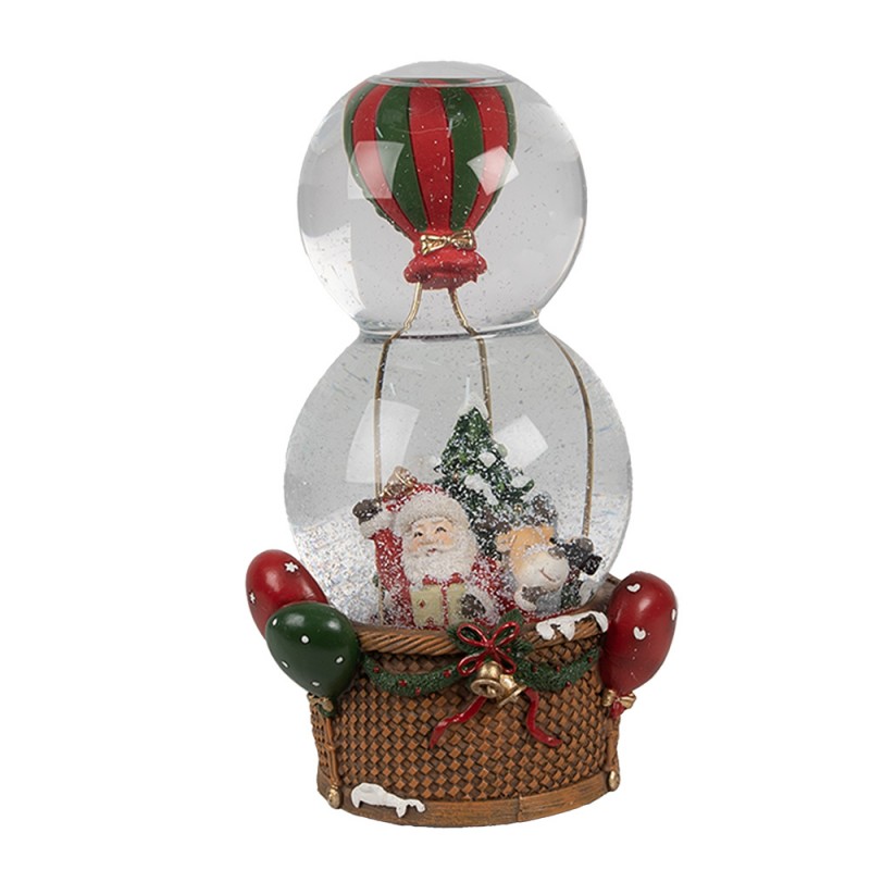 65768 Boule de neige Montgolfière 12x10x21 cm Rouge Verre Plastique Noël