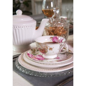 26CE1123 Tasse et soucoupe 200 ml Blanc Rose Porcelaine Fleurs Vaisselle