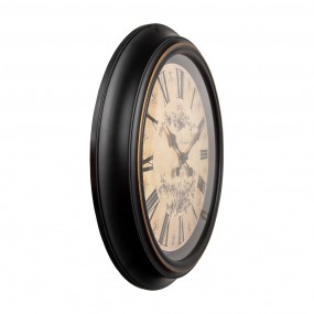 26KL0826 Horloge mural Ø 50x5 cm Noir Beige Plastique Verre Montre murale