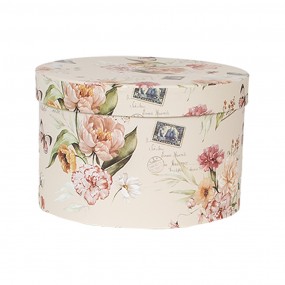 266005 Storage Box Set of 3 Ø 24x16 / Ø 22x15 / Ø 21x13 cm Beige Cardboard Flowers Round