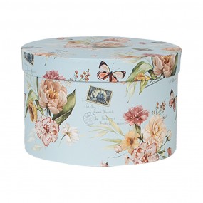 266006 Boîte de rangement set de 3 Ø 24x16 / Ø 22x15 / Ø 21x13 cm Bleu Carton Fleurs Rond