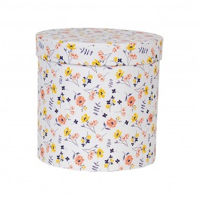 266007 Storage Box Set of 3 Ø 19x19 / Ø 17x17 / Ø 15x15 cm White Cardboard Flowers Round