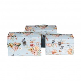 266008 Decoratie Koffer Set van 3 30x20x20 /26x18x18/22x15x15 cm Blauw Karton Bloemen Rechthoek