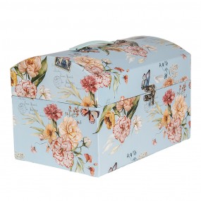 266008 Decorative Suitcase Set of 3 30x20x20 /26x18x18/22x15x15 cm Blue Cardboard Flowers Rectangle