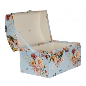 266008 Decoratie Koffer Set van 3 30x20x20 /26x18x18/22x15x15 cm Blauw Karton Bloemen Rechthoek