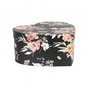 266010 Boîte de rangement set de 3 28x26x14/24x23x12/21x20x10 cm Noir Carton Fleurs En forme de coeur