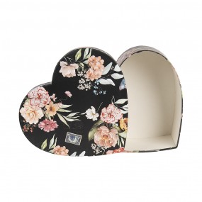 266010 Boîte de rangement set de 3 28x26x14/24x23x12/21x20x10 cm Noir Carton Fleurs En forme de coeur