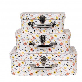 266011 Decorative Suitcase Set of 3 30x22x9/25x20x9/20x17x8 cm White Cardboard Flowers Rectangle