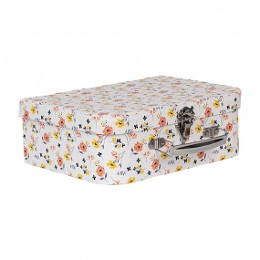 266011 Decorative Suitcase Set of 3 30x22x9/25x20x9/20x17x8 cm White Cardboard Flowers Rectangle