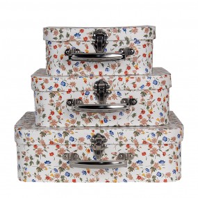 266012 Decorative Suitcase Set of 3 30x22x9/25x20x9/20x17x8 cm White Cardboard Flower Rectangle