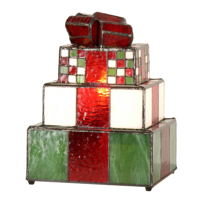 5LL-9349 Tiffany Tischlampe Geschenk  20x18x26 cm Grün Weiß Glas Weihnachten Schreibtischlampe Tiffany