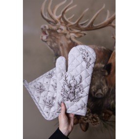 2GTW44 Oven Mitt 18x30 cm Beige Cotton Deer