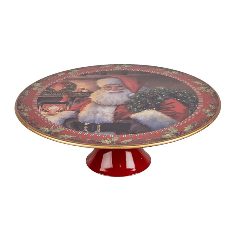 65754L Taartplateau op Voet Ø 29x10 cm Rood Kunststof Kerstman Rond