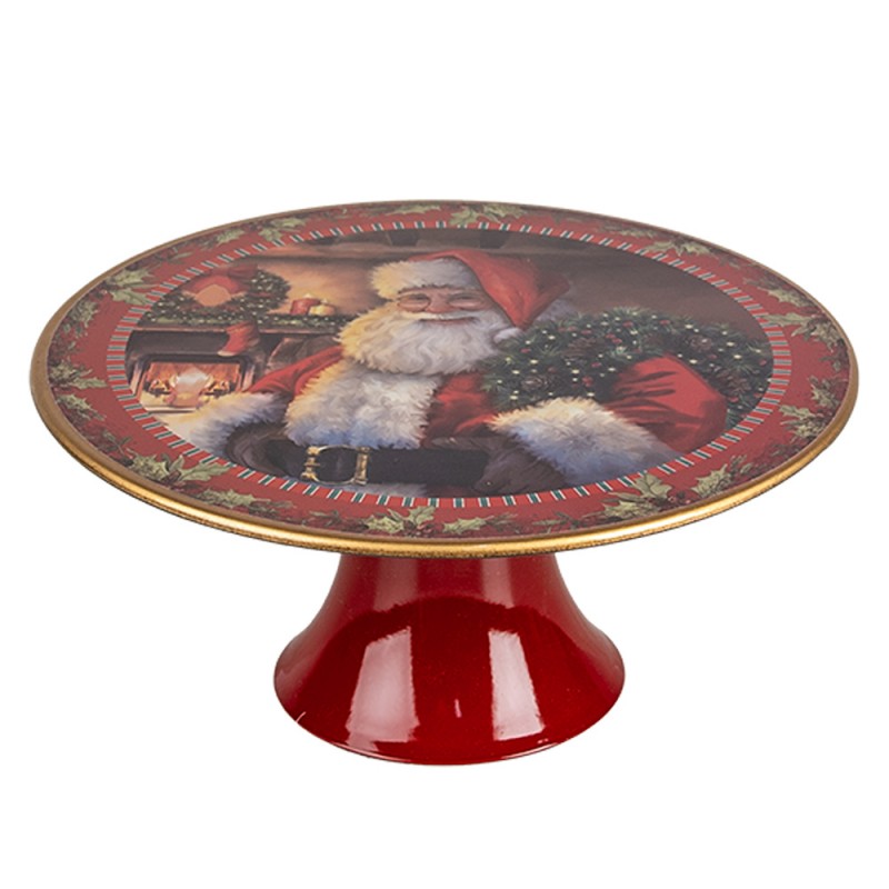 65754M Taartplateau op Voet Ø 22x10 cm Rood Kunststof Kerstman Rond