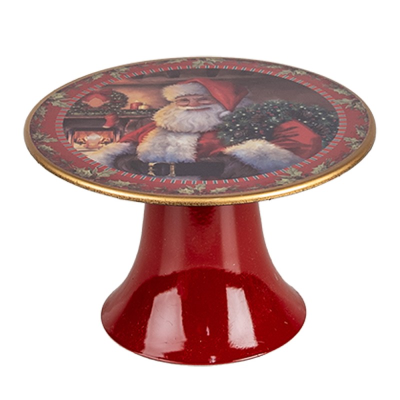 65754S Taartplateau op Voet Ø 16x10 cm Rood Kunststof Kerstman Rond