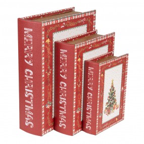 265755 Aufbewahrungsbox 3er Set Bücher 27x22x7 / 22x17x6 / 17x12x4 cm Rot Holzprodukt Weihnachtsbaum Rechteck