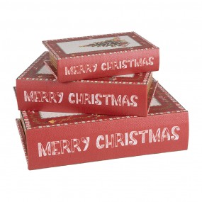 265755 Opbergdoos Set van 3 Boeken 27x22x7 / 22x17x6 / 17x12x4 cm Rood Houtproduct Kerstboom Rechthoek