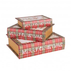 265756 Opbergdoos Set van 3 Boeken 27x22x7 / 22x17x6 / 17x12x4 cm Rood Wit Houtproduct Kerstman Rechthoek