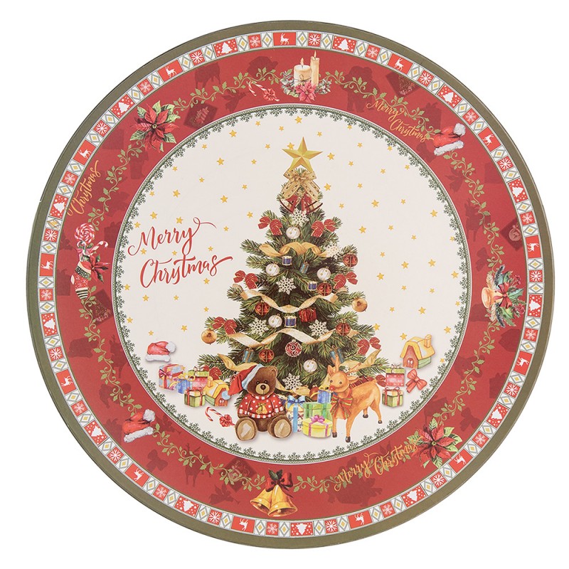 65760 Charger Plate Ø 33 cm Red Beige Plastic Christmas Tree Round