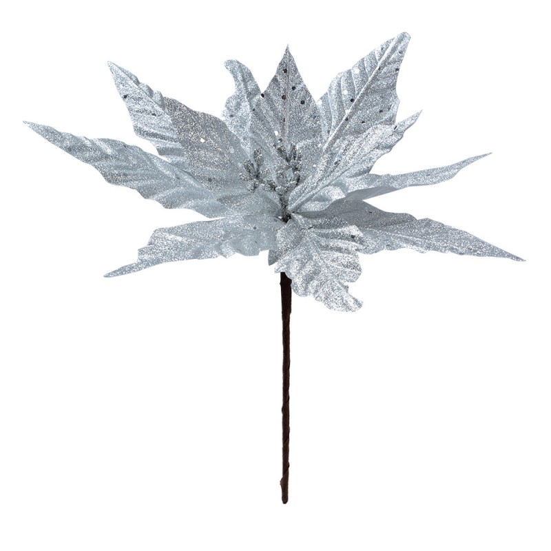 65831 Plante artificielle Poinsettia Ø 26x27 cm Couleur argent Plastique Décorations d'arbre de Noël