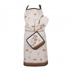 2LFJ44 Oven Mitt 18x30 cm Beige Cotton Mushrooms