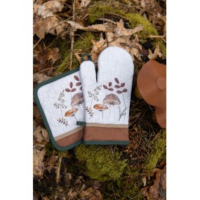 2LFJ44 Oven Mitt 18x30 cm Beige Cotton Mushrooms