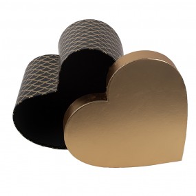 265459 Scatola di archiviazione set di 3 27x24x15 / 24x21x14 / 21x19x12 cm Nero Color oro Cartone A forma di cuore